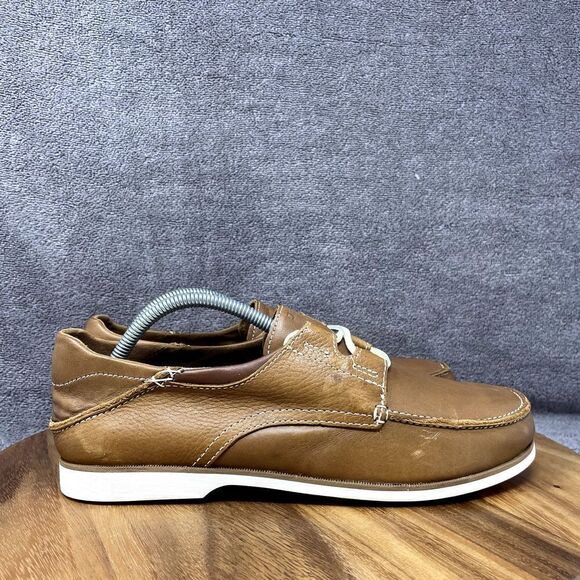 Olukai Moku Brown Leather Boat Loafer Mens Size 9.5 Low Slip On Shoes Sneakers - Picture 1 of 9
